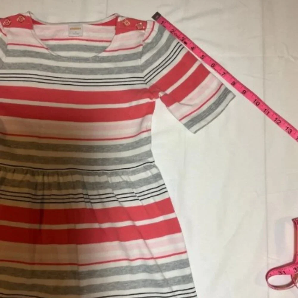 Gymboree Girls Size 8 Kitty in Pink Gray White Stripes Terry Short Sleeve Dress